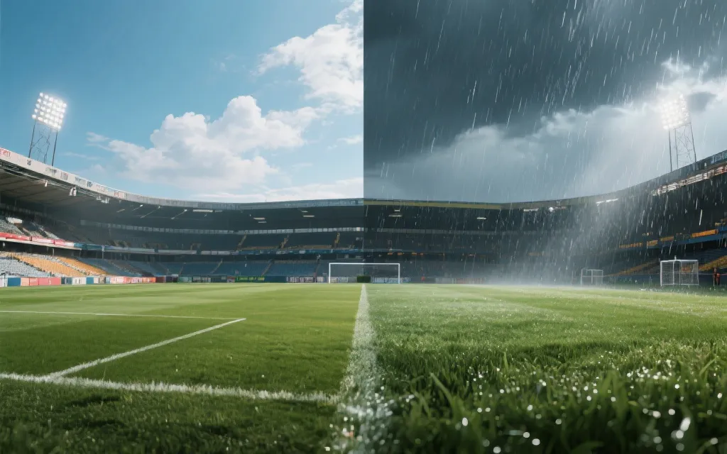 比赛场地在不同天气下的观感：晴热与雨天对节奏影响